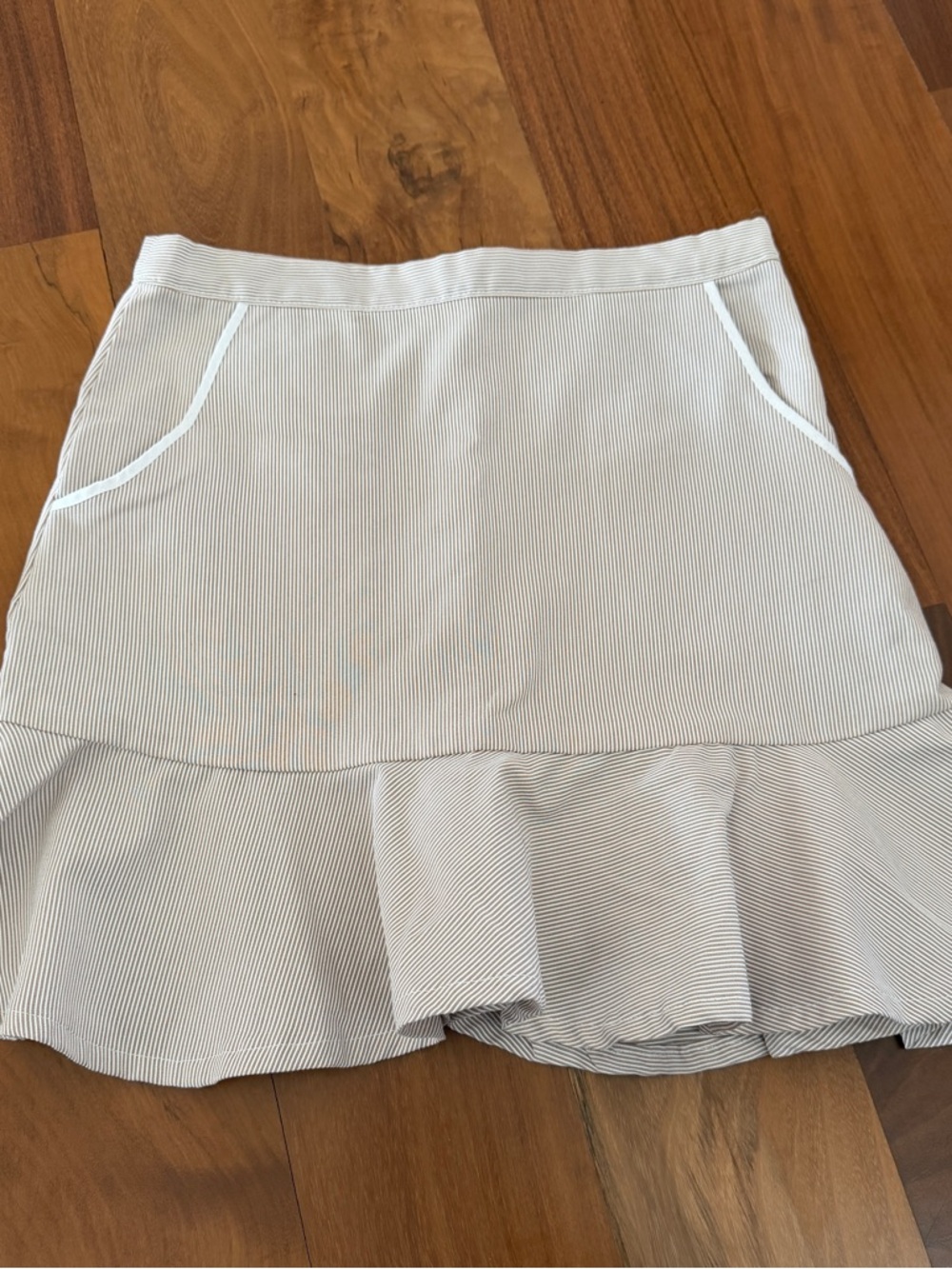 Vintage Striped White and Light Brown Gray Ruffle Hem Women's Skirt